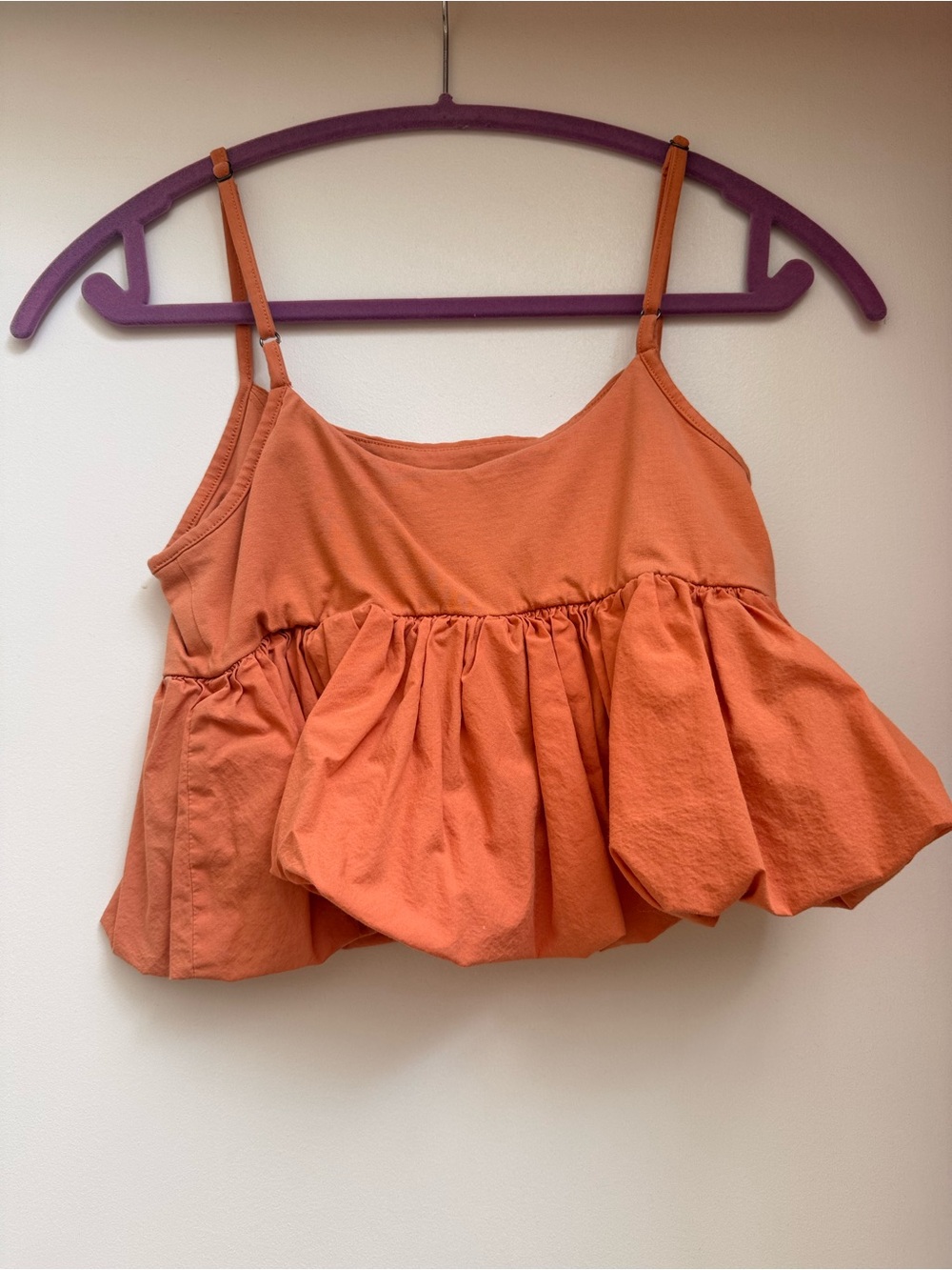 Orange Ruffled Spaghetti Strap Bubble Crop Top